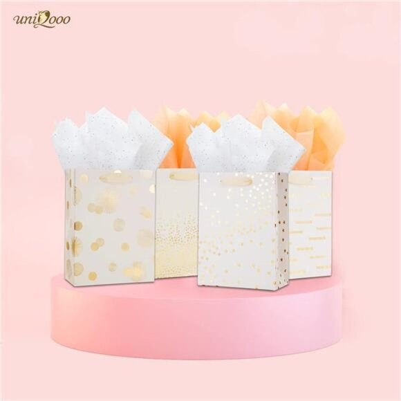 12PCS Cute Metallic Foil Gold Gift Bags Bulk with Handles, Medium 9 Inch Durable - Picture 6 of 7